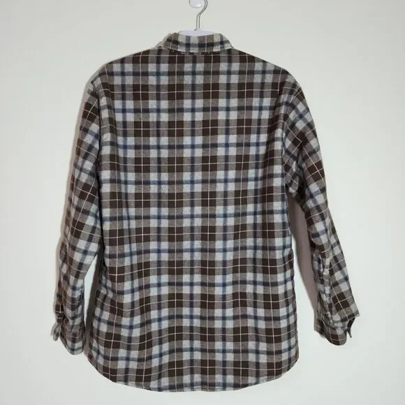 Vtg Perma-Prest Mens Store Plaid Button-Up Shirt Jacket Shacket Brown USA Tall L - Picture 2 of 6